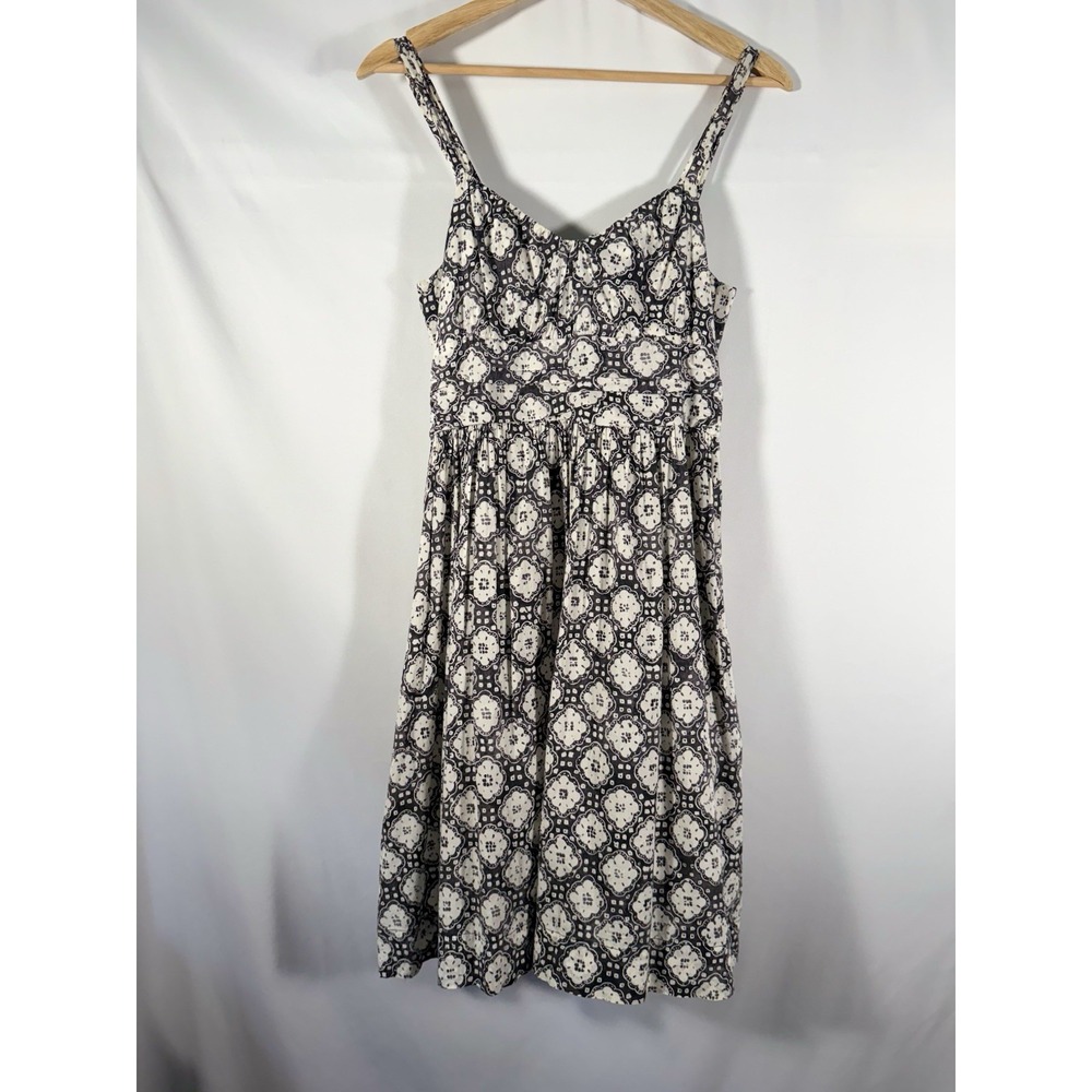 Vince Geometric Print Empire Waist Sun Dress Puckered Black & White‎ Womens 2